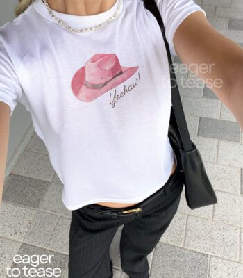 Pink Cowgirl Hat Baby Tee – Lightweight 90s Style Shirt
