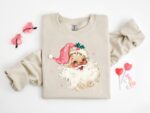 Pink Santa Retro Christmas Sweatshirt - Vintage Holiday Tee for Women