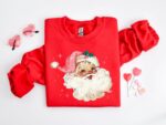 Pink Santa Retro Christmas Sweatshirt - Vintage Holiday Tee for Women