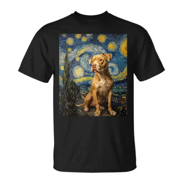 Pitbull Dog Starry Night T-Shirt – Fun Van Gogh Style Tee