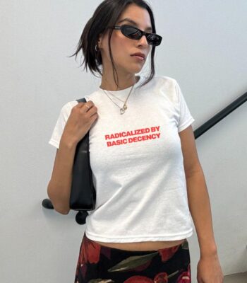 Radicalized By Basic Decency Red Crop Top – Vintage 90s Tee