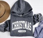 Retro Christmas Vibes Hoodie – Cozy Varsity Style Pullover