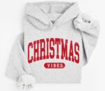 Retro Christmas Vibes Hoodie – Cozy Varsity Style Pullover