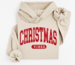 Retro Christmas Vibes Hoodie – Cozy Varsity Style Pullover