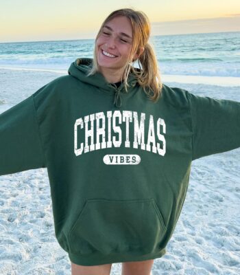 Retro Christmas Vibes Hoodie – Cozy Varsity Style Pullover