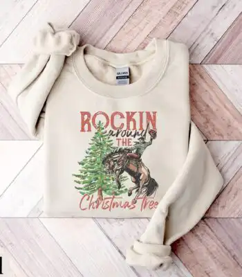 Retro Cowboy Christmas Tree Sweatshirt – Festive Western Holiday Top