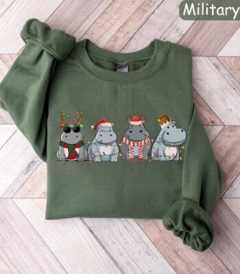 Retro Hippo Christmas Sweatshirt – Fun Holiday Crewneck Gift