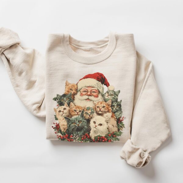 Retro Santa and Kittens Sweatshirt – Cute 90s Cat Lover Gift