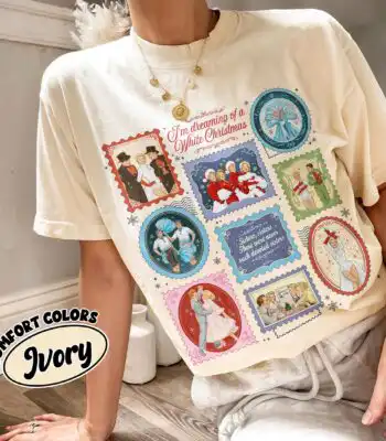 Retro White Christmas Movie Stamps Shirt – Vintage Holiday Tee