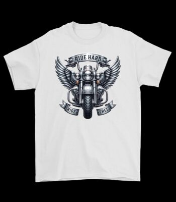 Ride Hard Ride Free Biker Chrome Winged T-Shirt – Soft Cotton Tee