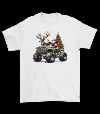 Santa Monster Truck Sleigh Tee – Fun Holiday Graphic Shirt