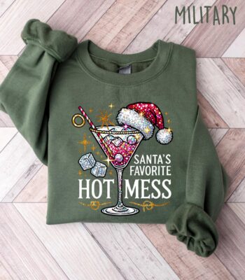 Santa's Hot Mess Sweater – Fun Christmas Martini Hoodie for Women