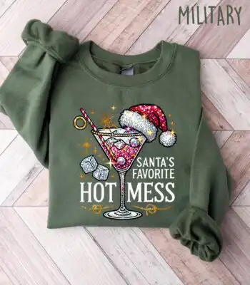 Santa's Hot Mess Sweater – Fun Christmas Martini Hoodie for Women