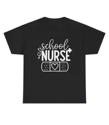 School Nurse Graphic Tee – Cute Heart Bandage Design Shirt