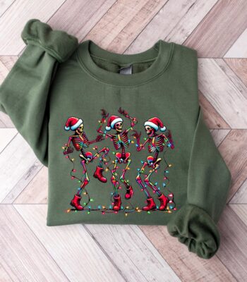 Skeleton Christmas Hoodie – Funny Dancing Lights Graphic Sweatshirt