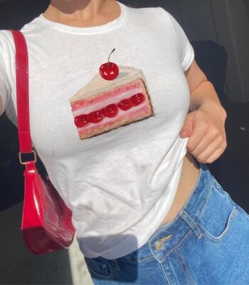 Slice of Cherry Cake Baby Tee – Cute 90s Vintage Women's Shirt