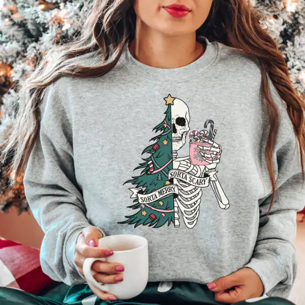 Sorta Merry Sorta Scary Sweatshirt – Funny Skeleton Christmas Crewneck