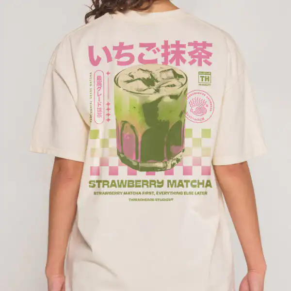Strawberry Matcha T-Shirt – Soft Cotton Graphic Tee for All