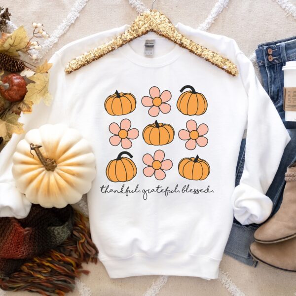 Thankful Grateful Blessed Shirt – Cozy Fall Pumpkin Sweatshirt