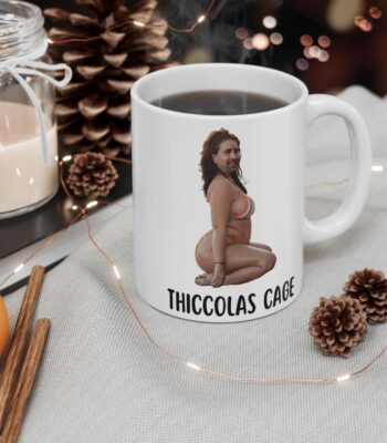 Thiccolas Cage Ceramic Mug 11 oz – Funny Gag Gift for Cagemas