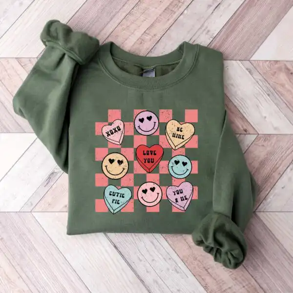 Valentines Happy Face Sweatshirt – Cute Love You Graphic Top