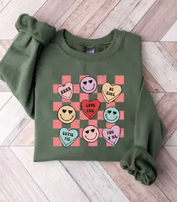 Valentines Happy Face Sweatshirt – Cute Love You Graphic Top
