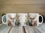Winter Deer Christmas Mug - Watercolor Reindeer Holiday Cup
