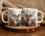 Winter Deer Christmas Mug - Watercolor Reindeer Holiday Cup