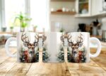Winter Deer Christmas Mug - Watercolor Reindeer Holiday Cup
