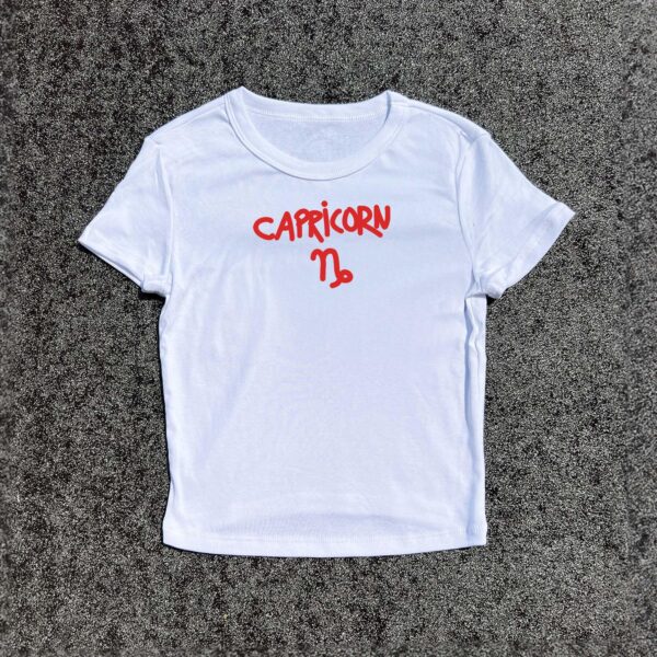 Y2K Baby Fitted Tee - Capricorn 3D Puff Design for Casual Style