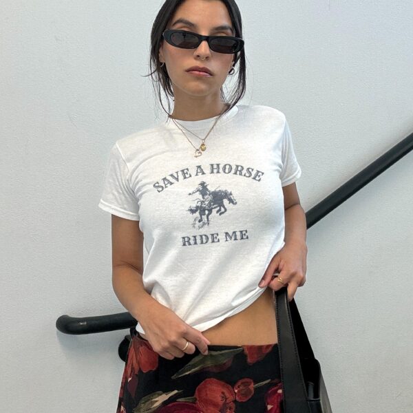 Y2K Baby Tee Save A Horse Ride Me Shirt – Funny Crop Top Vibe