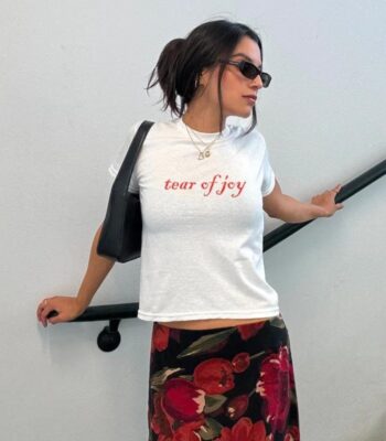 Y2K Tear Of Joy Baby Tee – Cute Minimalist Graphic Crop Top