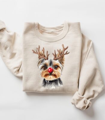 Yorkie Christmas Sweatshirt – Cute Reindeer Dog Holiday Crewneck