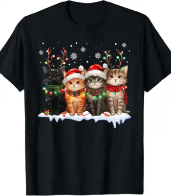 Cat Christmas Light Reindeer Tee – Fun Holiday Shirt for Cat Lovers