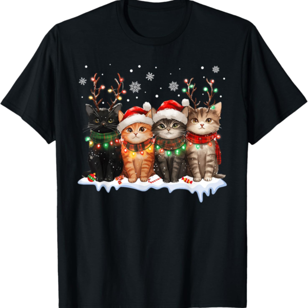 Cat Christmas Light Reindeer Tee – Fun Holiday Shirt for Cat Lovers