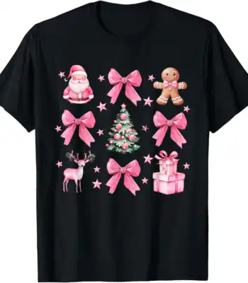 Cute Coquette Bow Pink Christmas Tee – Festive Holiday Shirt