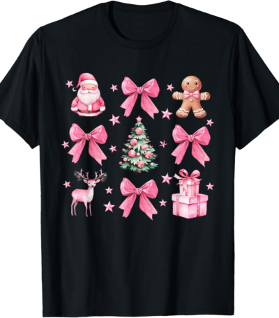 Cute Coquette Bow Pink Christmas Tee – Festive Holiday Shirt