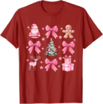 Cute Coquette Bow Pink Christmas Tee – Festive Holiday Shirt