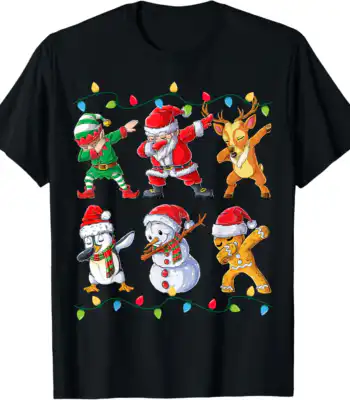 Dabbing Santa Elf Friends T-Shirt – Funny Christmas Dance Tee