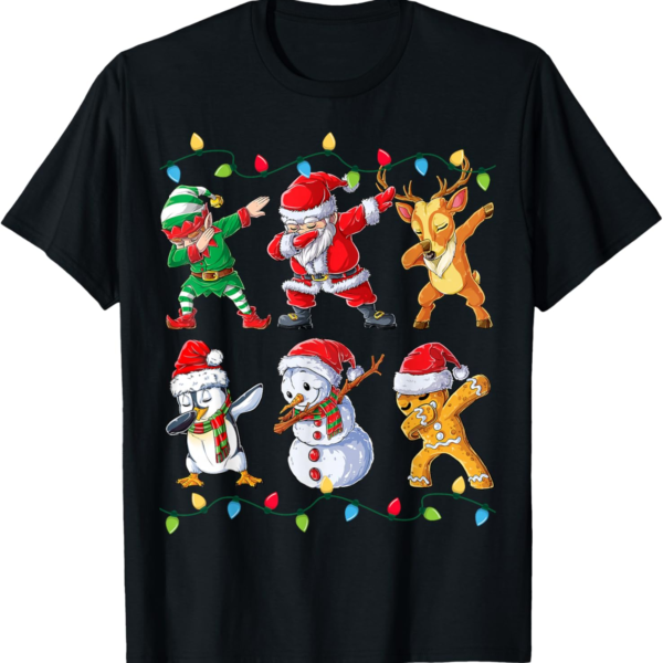 Dabbing Santa Elf Friends T-Shirt – Funny Christmas Dance Tee