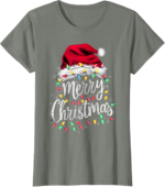 Merry Christmas Lights Santa Hat Tee – Fun Holiday Family Shirt