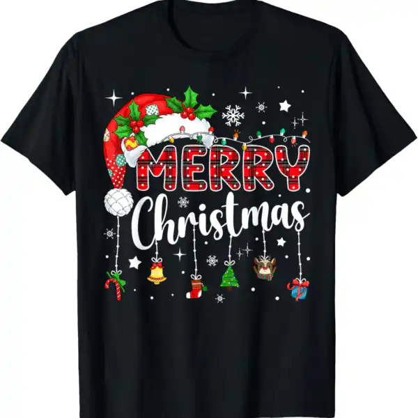 Merry Christmas Santa Hat Reindeer Family Tee - Fun Holiday Shirt