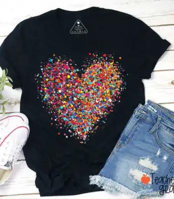 Confetti Heart Teacher T-Shirt – Cute Valentine's Day Gift