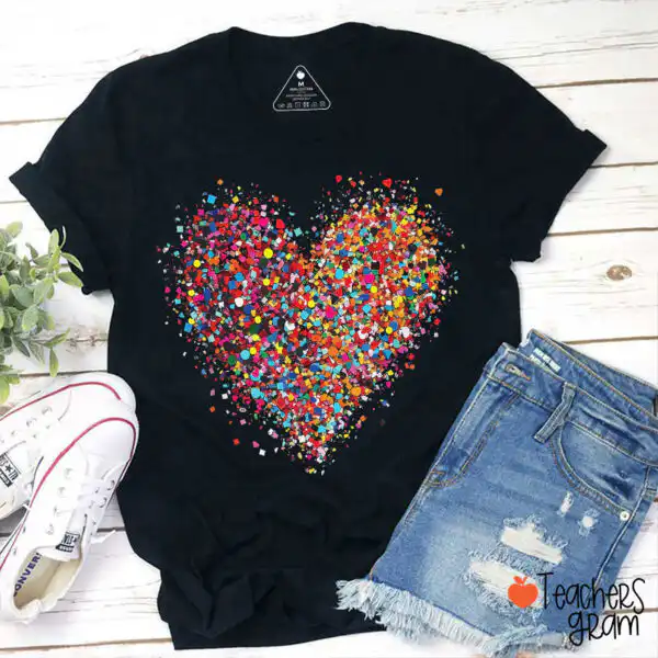 Confetti Heart Teacher T-Shirt – Cute Valentine's Day Gift
