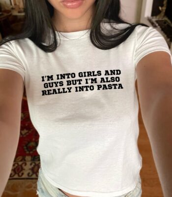 Into Guys Girls And Pasta Baby Tee – Funny LGBTQ Graphic T-Shirt