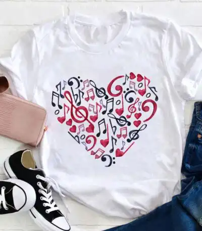 Musical Note Heart Teacher T-Shirt – Stylish Gift for Educators