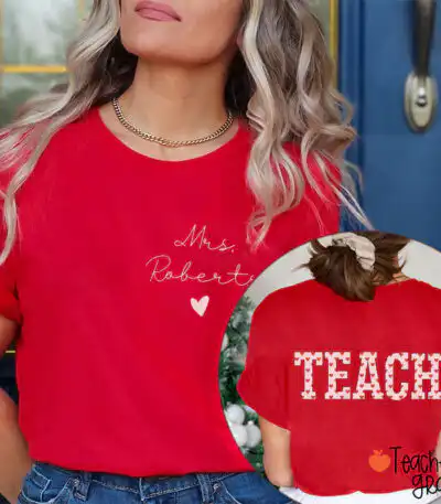 Personalized Name Valentine's Day Heart Teacher Tee – Soft Cotton Shirt