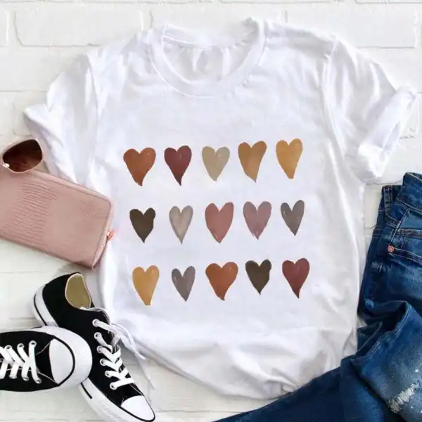 Skin Tone Kindness Hearts Teacher T-Shirt – Stylish Watercolor Tee