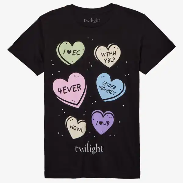 The Twilight Saga Candy Hearts Tee – Fun Graphic Shirt for Fans