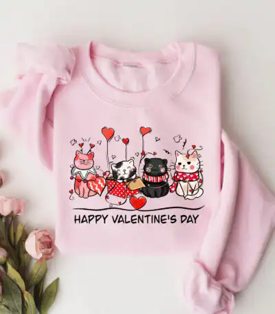 Valentine's Cat Lover Sweatshirt - Cute Gift for Her